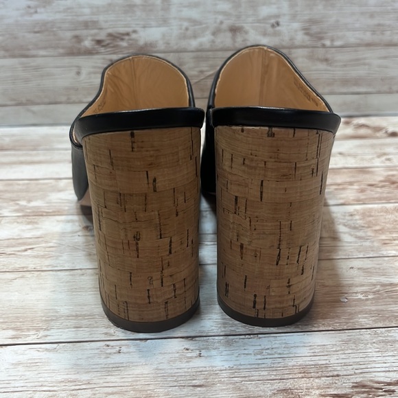 Cole Haan Black Open Toe 4” Cork Block Heel Mules Size 8-1/2B - Picture 5 of 9